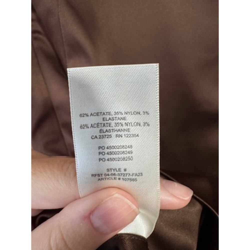 Wilfred Aritzia Cocoa Brown Shine Satin Square Neck Mini Dress Quiet Luxury SZ 6 - Picture 8 of 12